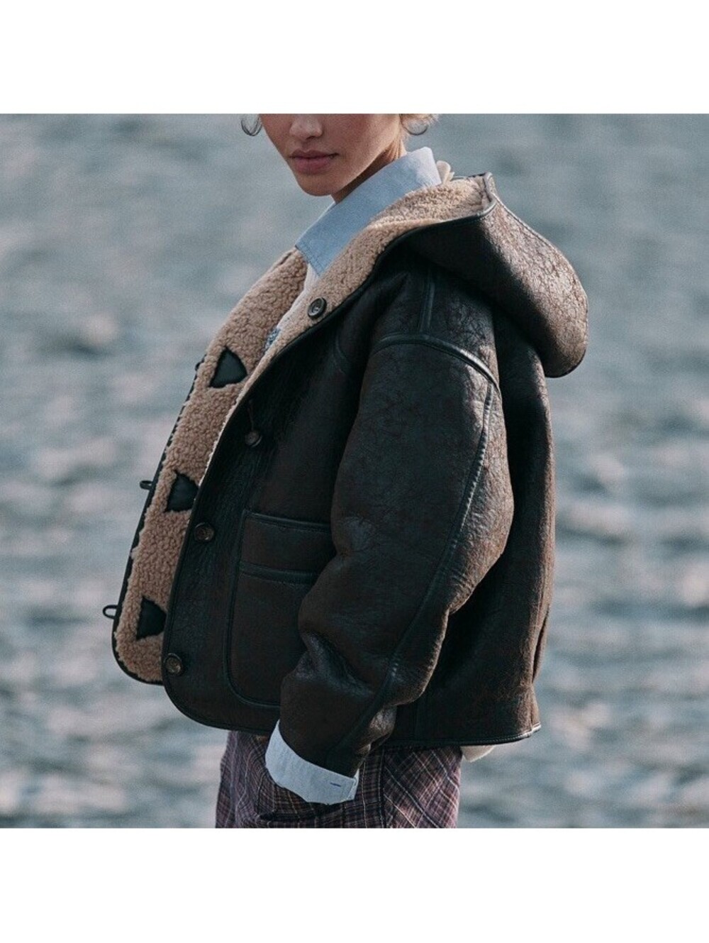 We The Free Apres Cozy Reversible Faux Leather & Faux Fur Jacket LRG (flaw)